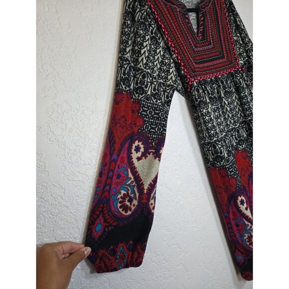 Angie Sweater Dress Women's Large Floral Embroidered V Neck Long Sleeve, Tie - Picture 4 of 7